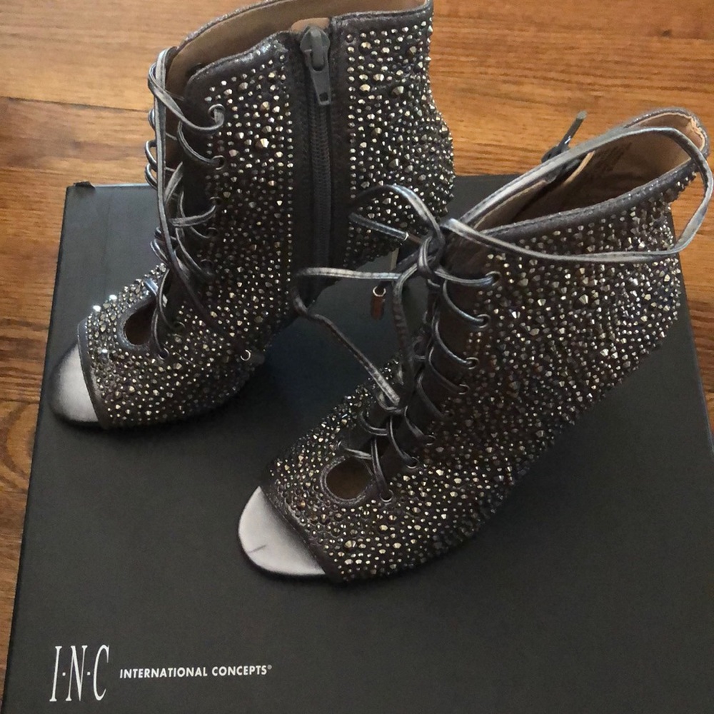 I.N.C. Rikelie Evening Peep-Toe Lace-Up Booties